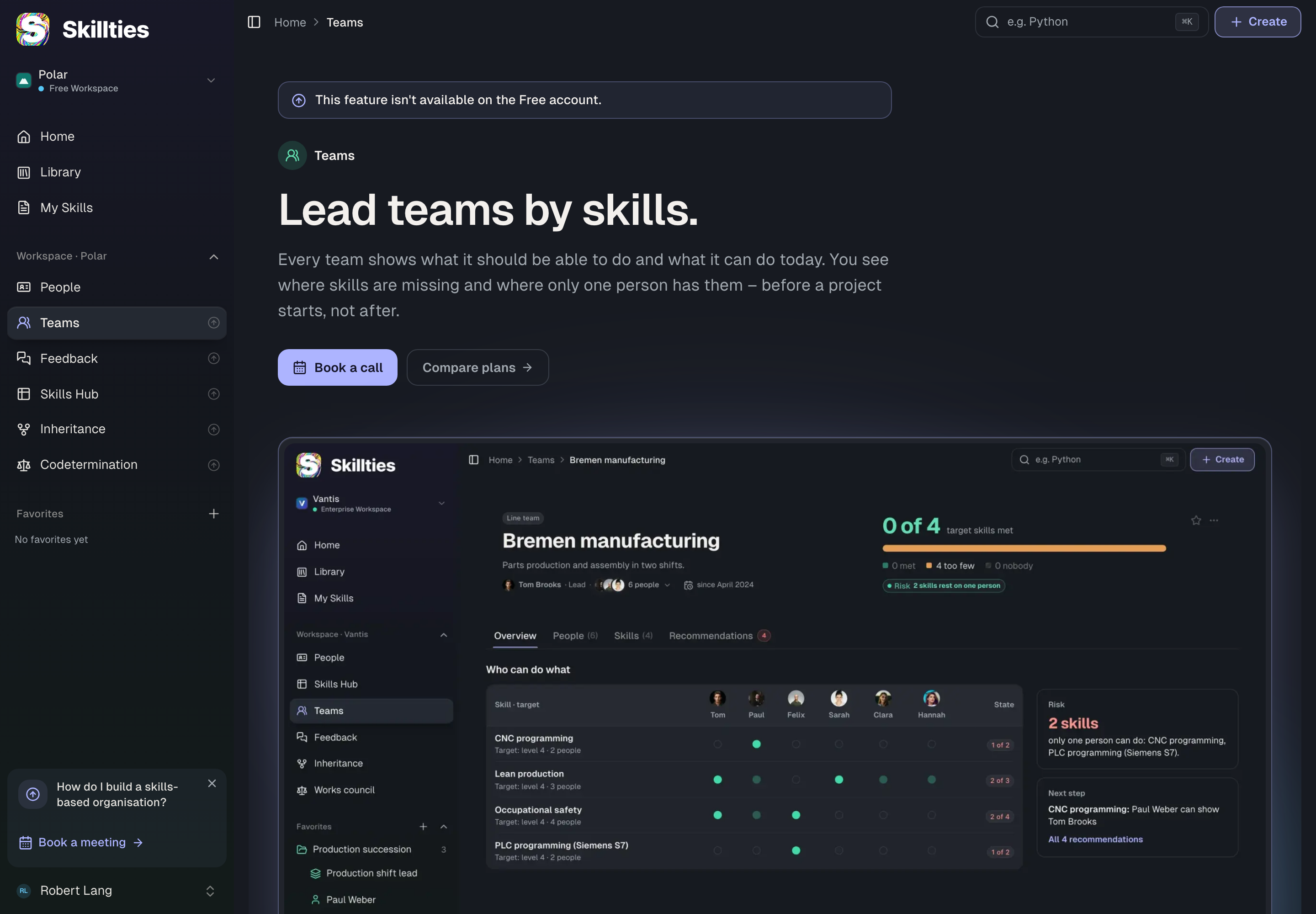 The Teams app after the switch: a preview with made-up data; the real teams stay stored.