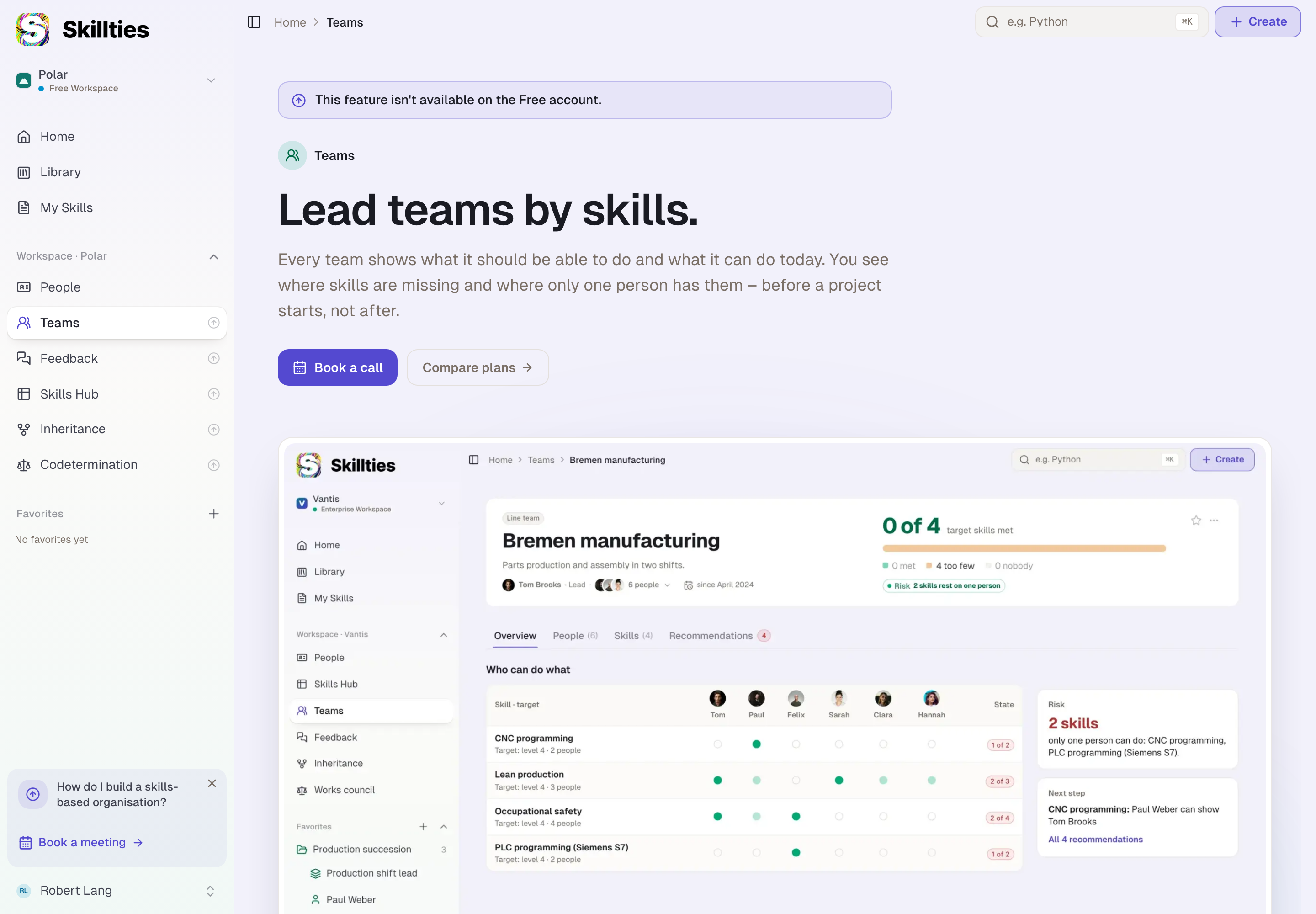 The Teams app after the switch: a preview with made-up data; the real teams stay stored.